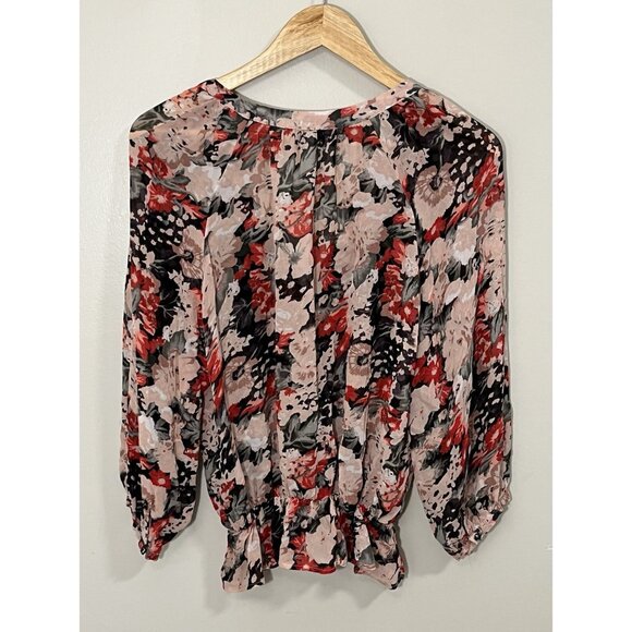 Joie Women’s Lightweight‎ Long Sleeve Top Blouse Black, Pink And Red Sz Large. - Picture 3 of 10